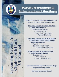 Parent Workshop & Informational Meetings Times, Dates and Locations